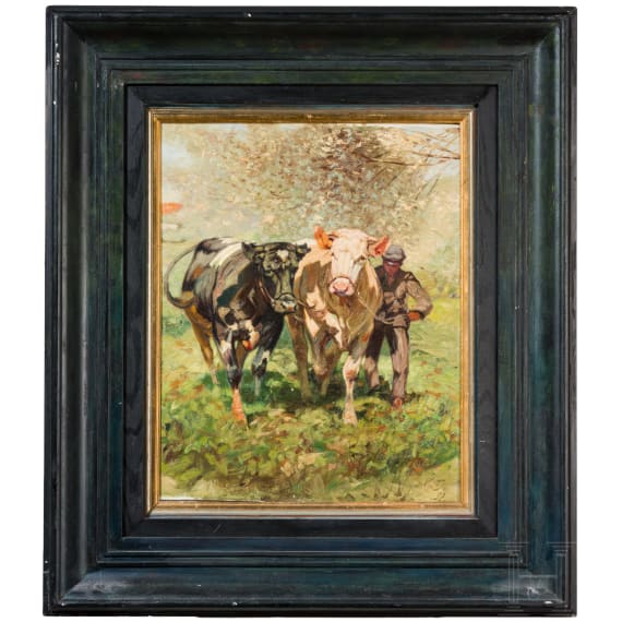"Farmer with Two Cows", Monogrammist &ldquo;K.D.&rdquo;, 1937, oil on cardboard