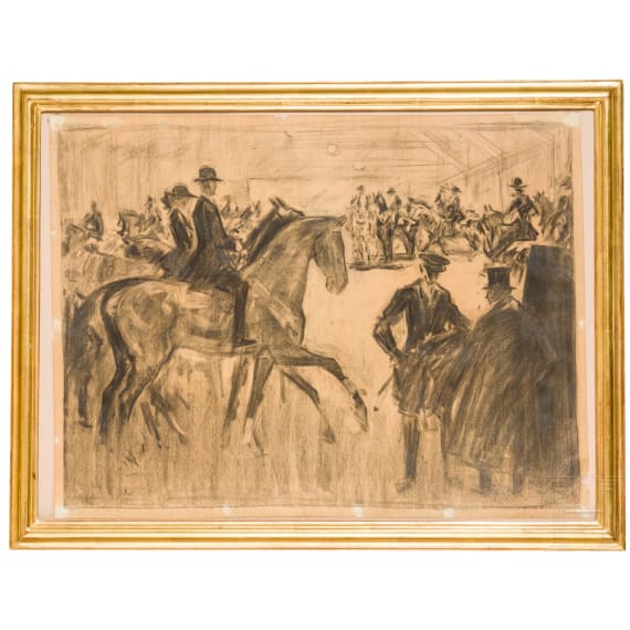 "Horses and riders", Anonymous, late 19th to early 20th century, charcoal on paper