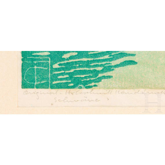 &ldquo;Swans&rdquo;, Carl Theodor Thiemann (1860 Karlsruhe&ndash;1932 Dachau), circa 1900&ndash;1915, colour woodcut on paper