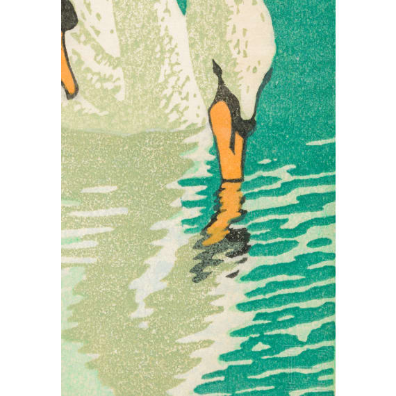 &ldquo;Swans&rdquo;, Carl Theodor Thiemann (1860 Karlsruhe&ndash;1932 Dachau), circa 1900&ndash;1915, colour woodcut on paper