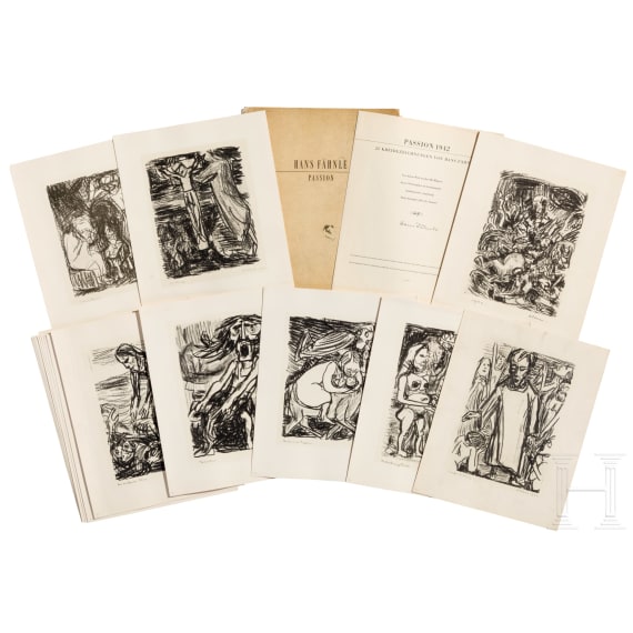 "Passion 1942", Hans F&auml;hnle (Stuttgart 1903 &ndash; 1968 Stuttgart), 1946, suite of 22 collotypes after chalk drawings on paper