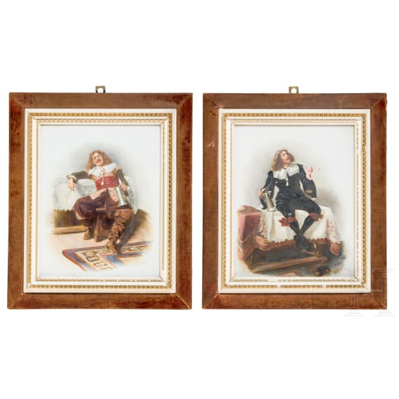 Two painted porcelain plaques &ldquo;Gentleman with tankard&rdquo; and &ldquo;The smoker&rdquo;, attributed to Albert Friedrich Schr&ouml;der (Dresden 1854 &ndash; 1939 Munich), circa 1900