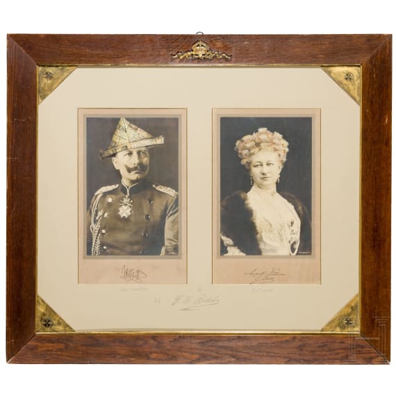 &ldquo;Hatter & Hairdresser&rdquo;, double portrait of Emperor Wilhelm II and Empress Augusta Victoria, Eike Heinrich Redel (b. 1951, Castrop-Rauxel), 21st century, mixed media over black-and-white photographs on paper