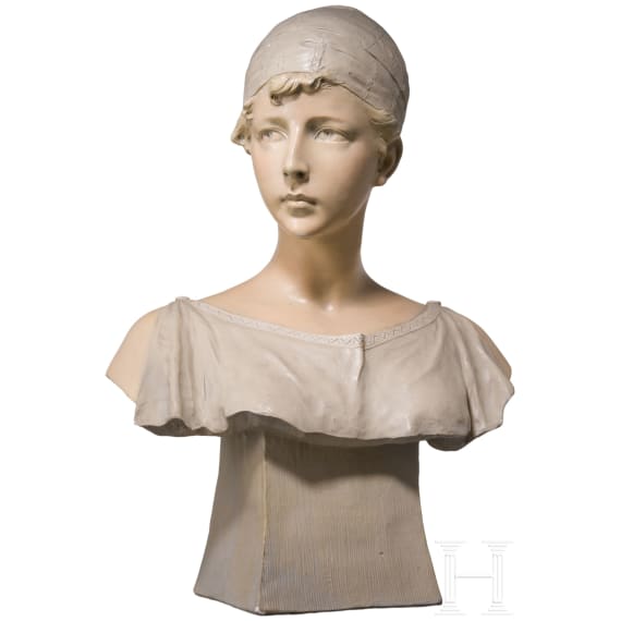 A painted composite bust of a young woman, Richard Aurili (1834&ndash;1914), circa 1900