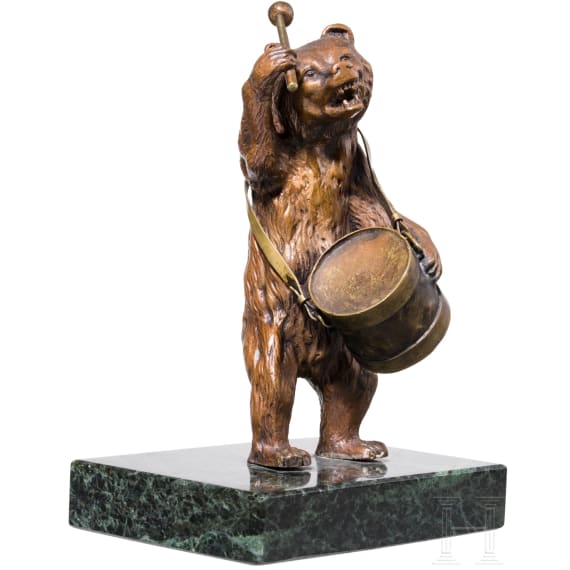 Drumming Bear in Bronze, late 19th to early 20th century
