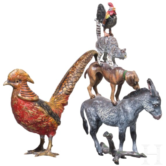 Two Vienna bronze miniatures: &ldquo;Town Musicians of Bremen&rdquo;, Fritz Bermann (Vienna, active circa 1900) und &ldquo;Pheasant&rdquo;, Anonymous, circa 1900