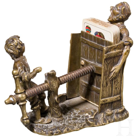 Figural Bronze Card Press, late 19th to early 20th century