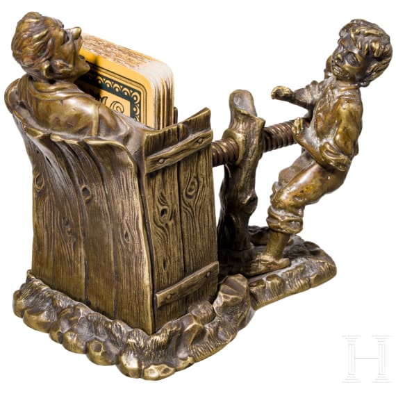 Figural Bronze Card Press, late 19th to early 20th century
