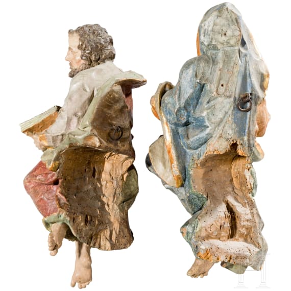 Two wooden Apostle figures with book, Anonymous, probably Southern German/Alpine region, late 17th to 18th century