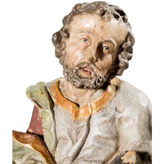Two wooden Apostle figures with book, Anonymous, probably Southern German/Alpine region, late 17th to 18th century