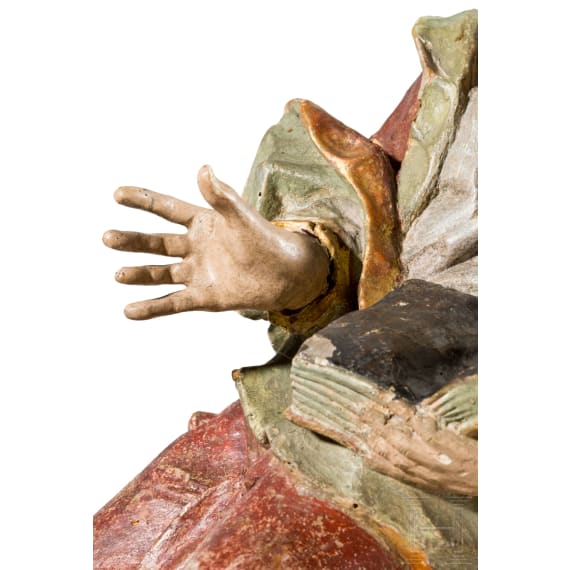 Two wooden Apostle figures with book, Anonymous, probably Southern German/Alpine region, late 17th to 18th century