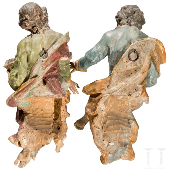 Two wooden Apostle figures with book, Anonymous, probably Southern German/Alpine region, late 17th to 18th century