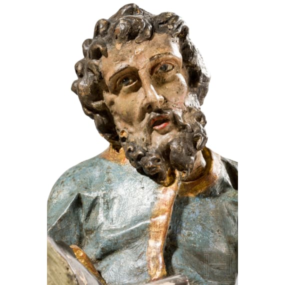 Two wooden Apostle figures with book, Anonymous, probably Southern German/Alpine region, late 17th to 18th century