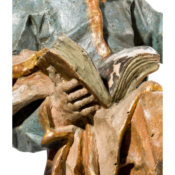 Two wooden Apostle figures with book, Anonymous, probably Southern German/Alpine region, late 17th to 18th century