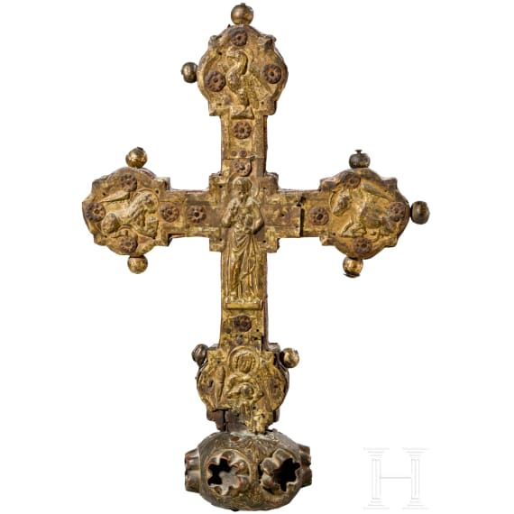 A large gilt-copper-mounted wood processional cross, Italy, circa 1500