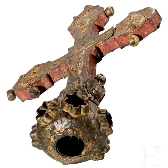 A large gilt-copper-mounted wood processional cross, Italy, circa 1500