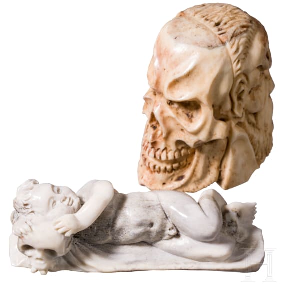 Two germen memento mori bone carvins in early baroque style, 19th/20th century