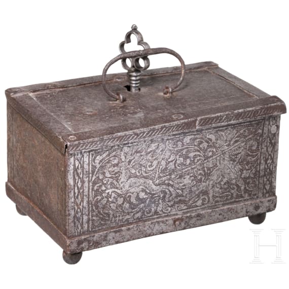 A Nuremberg etched iron casket with etched decoration, ca. 1600