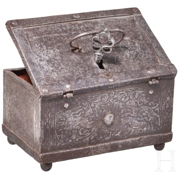 A Nuremberg etched iron casket with etched decoration, ca. 1600
