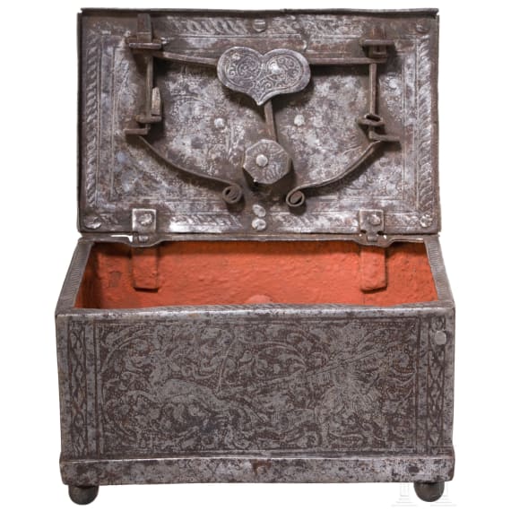 A Nuremberg etched iron casket with etched decoration, ca. 1600