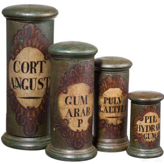 A set of four Gemran wooden apothecary pots, 18th century