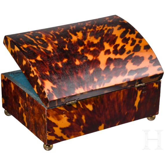 A wood and tortoiseshell casket, circa 1800