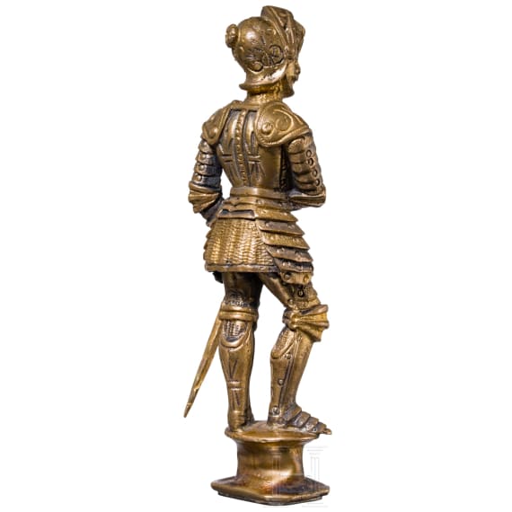 A gilt brass seal stamp with knight figure, probably Germany, circa 1900