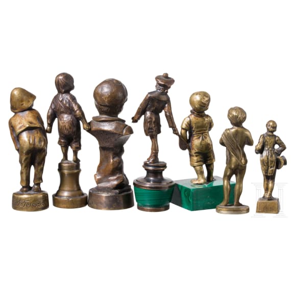 A collection of seal stamps, probably Europe, circa 1890&ndash;1930, patinated brass