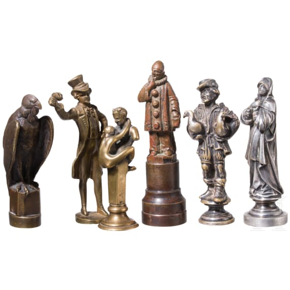 A collection of seal stamps, probably Europe, circa 1900&ndash;1930, brass, partly silver-plated