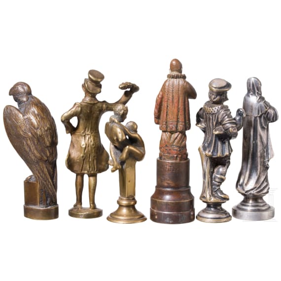 A collection of seal stamps, probably Europe, circa 1900&ndash;1930, brass, partly silver-plated