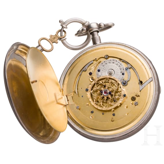 A silver-guilloch&eacute; enamel and brass pocket watch, France, 19th century