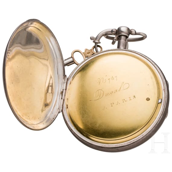 A silver-guilloch&eacute; enamel and brass pocket watch, France, 19th century