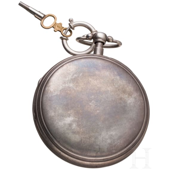 A silver-guilloch&eacute; enamel and brass pocket watch, France, 19th century