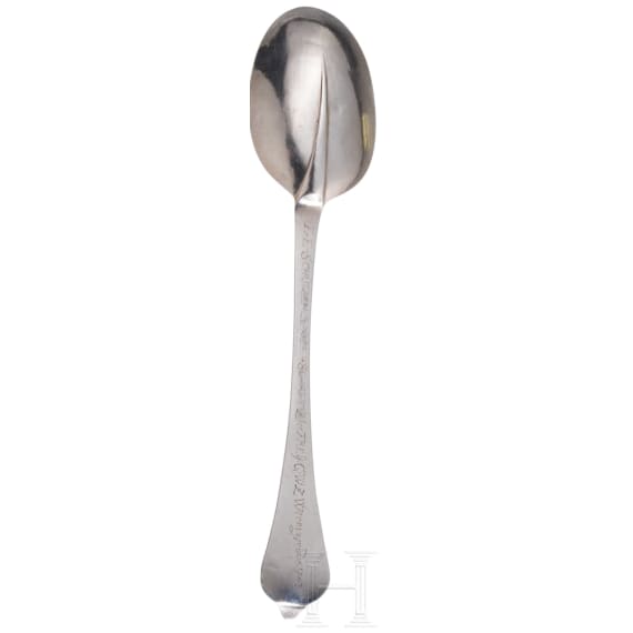 A large German silver serving spoon as shooting trophy, Halberstadt, 1711