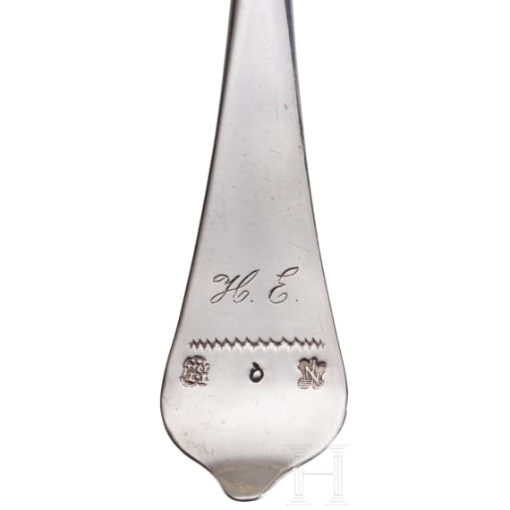 A large German silver serving spoon as shooting trophy, Halberstadt, 1711