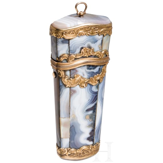 A French gold-mounted agate stone travel n&eacute;cessaire, early 19th century