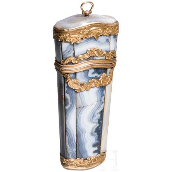 A French gold-mounted agate stone travel n&eacute;cessaire, early 19th century