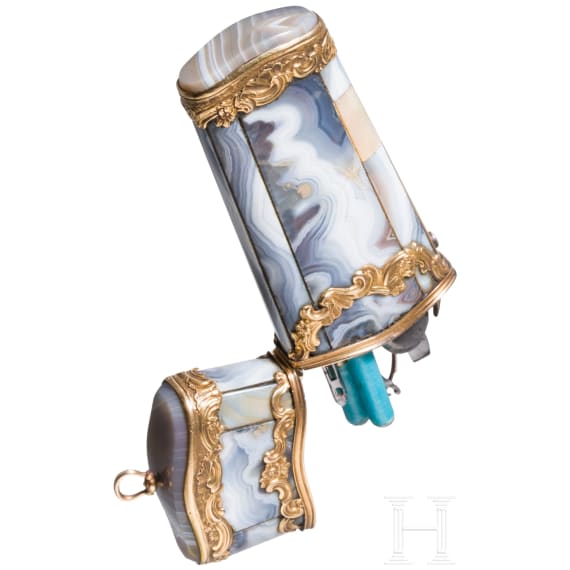 A French gold-mounted agate stone travel n&eacute;cessaire, early 19th century