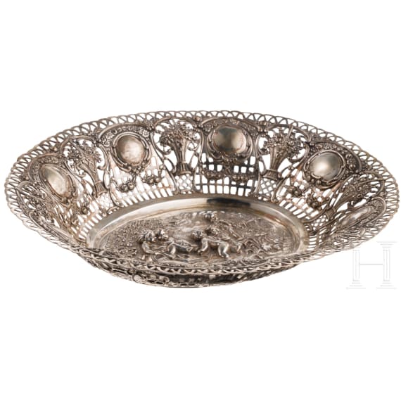 A silver bowl with putti, German, circa 1870