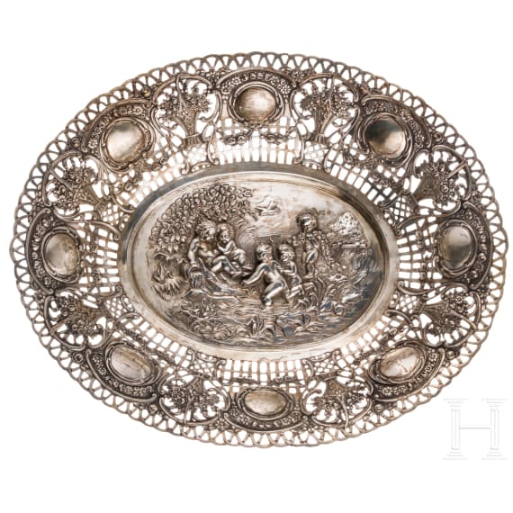 A silver bowl with putti, German, circa 1870