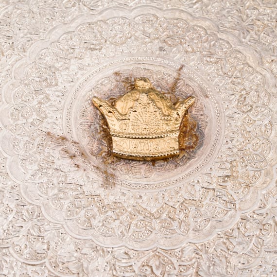 A Persian silver casket as a gift from Mohammad Reza Pahlavi (1941-1779 Shah of Iran) to extrem mountaineer Wolfgang Groter