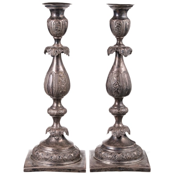 A pair of silver candlesticks, Warsaw, M. Sztern, 1873