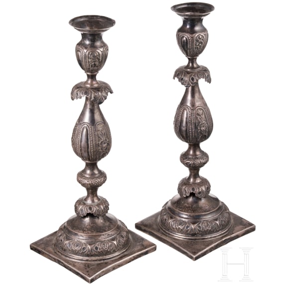 A pair of silver candlesticks, Warsaw, M. Sztern, 1873
