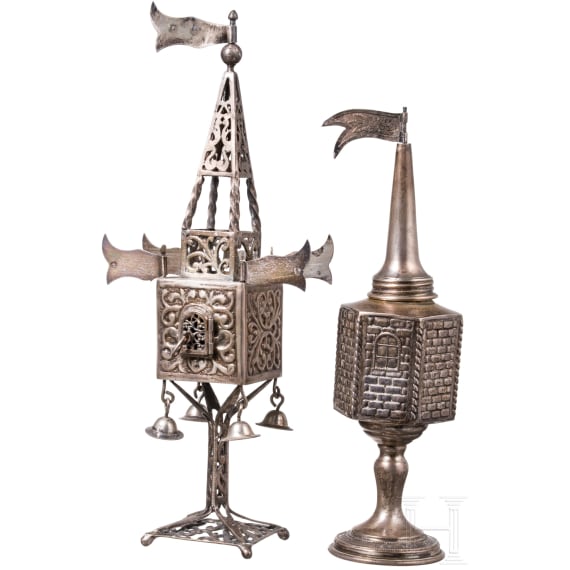 Two silver Judaica Besamim spice towers, 20th century