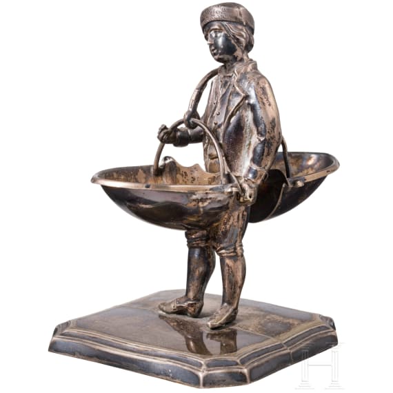 A figural silver salt cellar, German, Schw&auml;bisch Gem&uuml;nd, Gebr&uuml;der K&uuml;hn (founded 1860), circa 1900