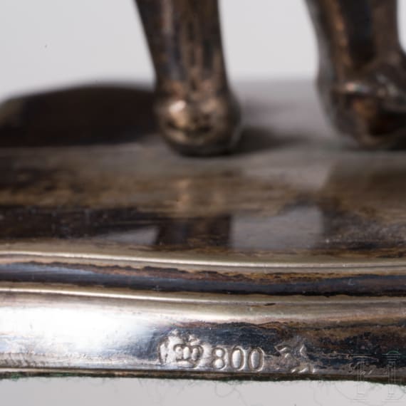 A figural silver salt cellar, German, Schw&auml;bisch Gem&uuml;nd, Gebr&uuml;der K&uuml;hn (founded 1860), circa 1900
