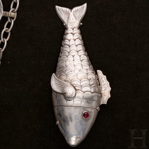 A group of German and Polish silver trinkets including a shooting champion's necklace, 19th century