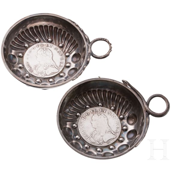 Two coin-inset silver wine-taster, France, Ernest Eschwege (worked until 1921)