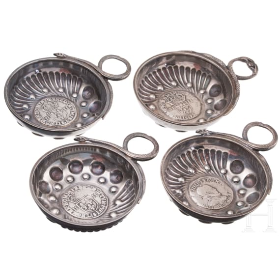 Four coin-inset silver wine-taster, France, Ernest Eschwege, circa 1900