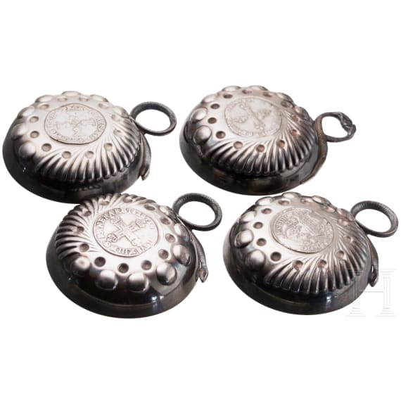 Four coin-inset silver wine-taster, France, Ernest Eschwege, circa 1900